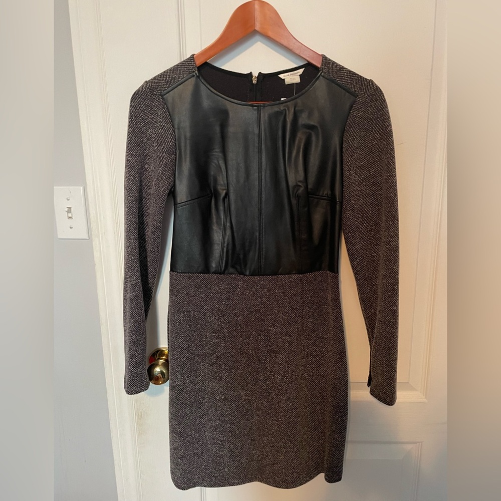 CLUB MONACO LEATHER/TWEED L/S DRESS
